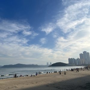 Photo of the beach with the skyline in the background in Seoul, South Korea.