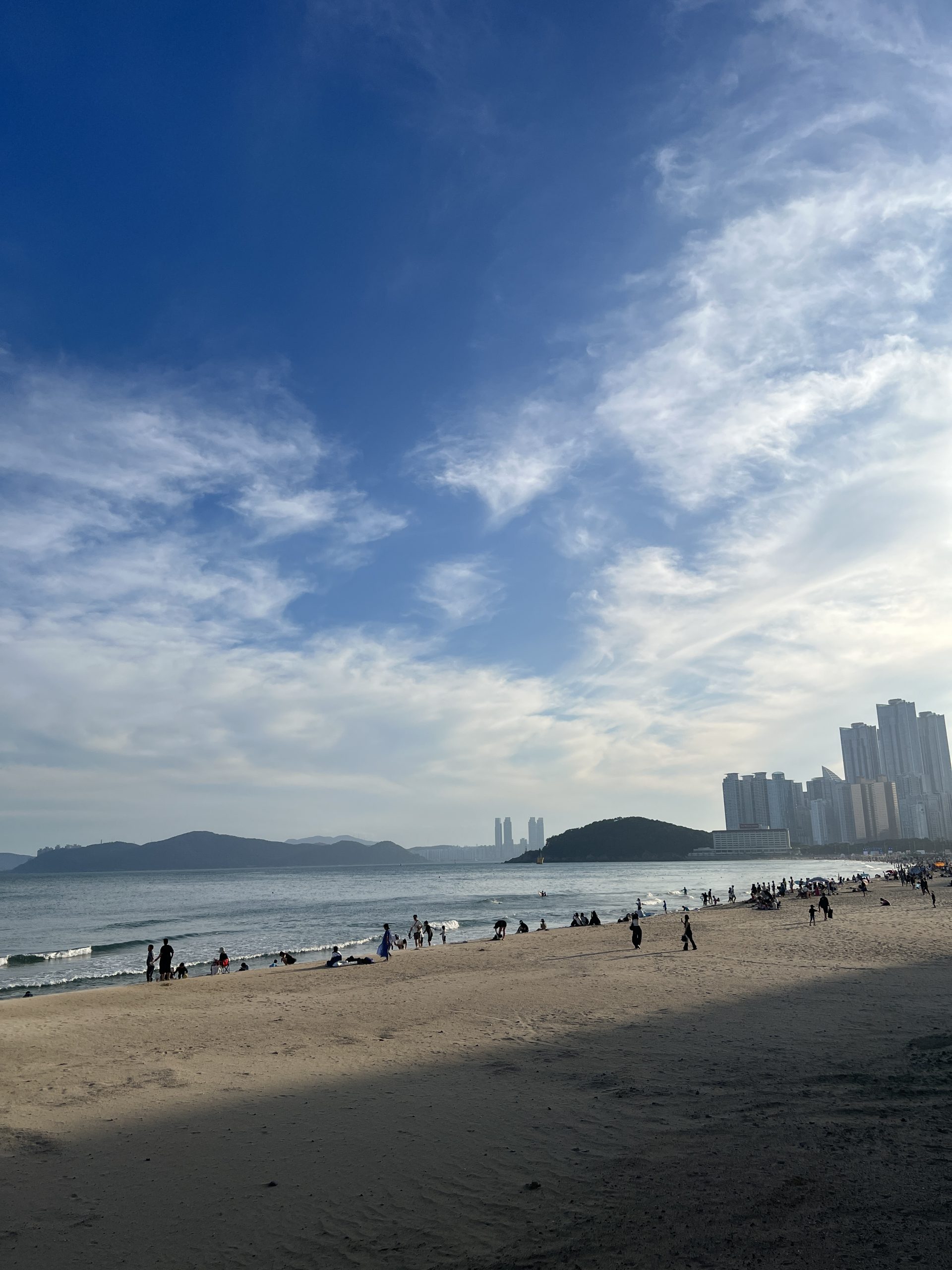 Photo of the beach with the skyline in the background in Seoul, South Korea.
